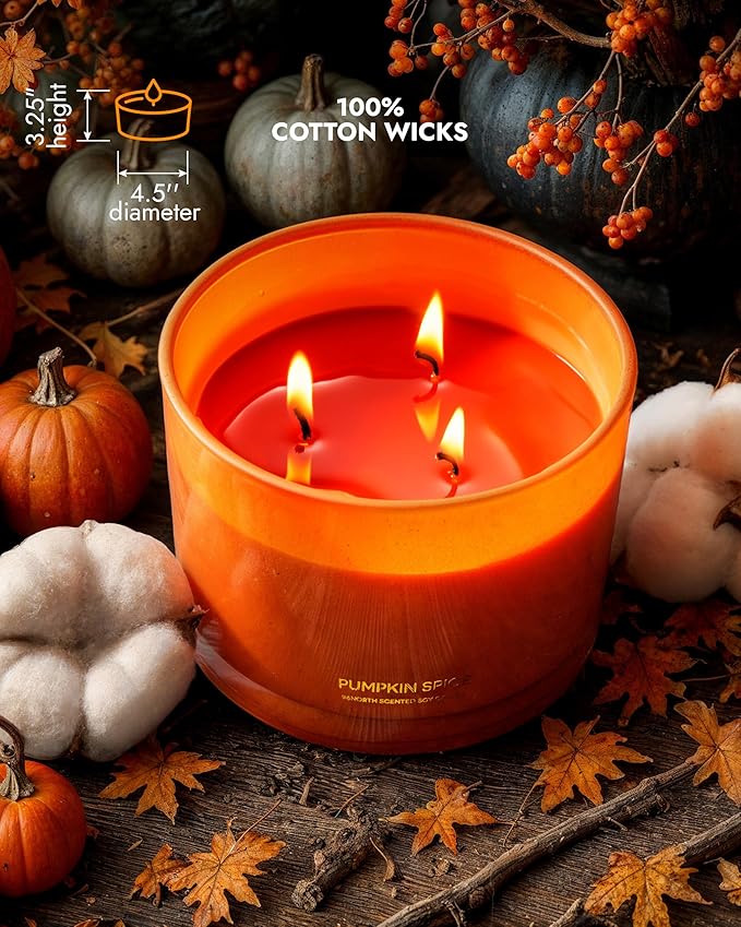96NORTH Luxury Pumpkin Soy Candle | Large 3 Wick Jar Candle | Halloween & Fall Decor | Up to 40 Hours Burning | 100% Natural Soy Wax | Relaxing Aromatherapy Candle | Halloween Fall Candle Gift - Bloomnest