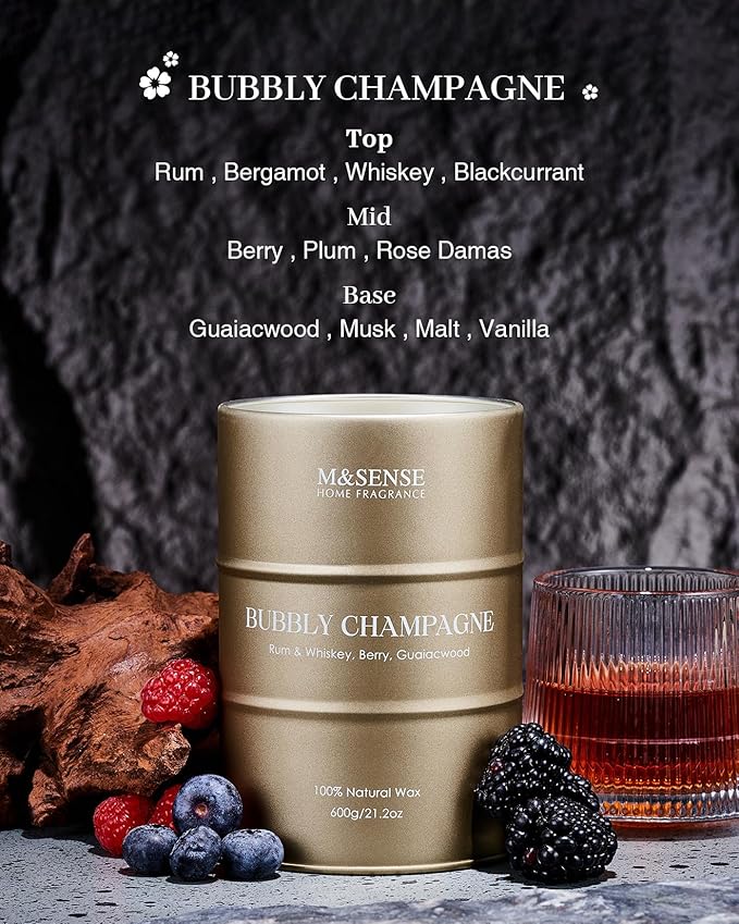 M&SENSE Bubbly Champagne Large Candles for Home Scented, Candles Gifts for Women & Men, Natural Soy Candles, House Warming Gifts New Home, 120 Hours Long Burning, 21.2 oz - Bloomnest