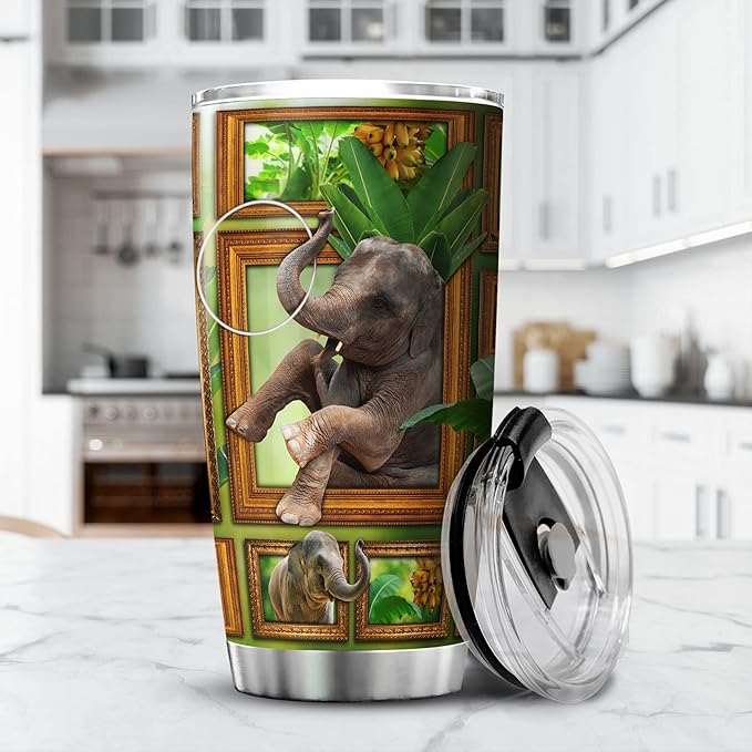 Elephant Tumbler With Lid 20 Oz Cute Elephants Gifts For Women Stainless Steel Travel Cup With Animal Funny Elephant Items For Elephant Lovers Insulated Coffee Mug For Her - Bloomnest