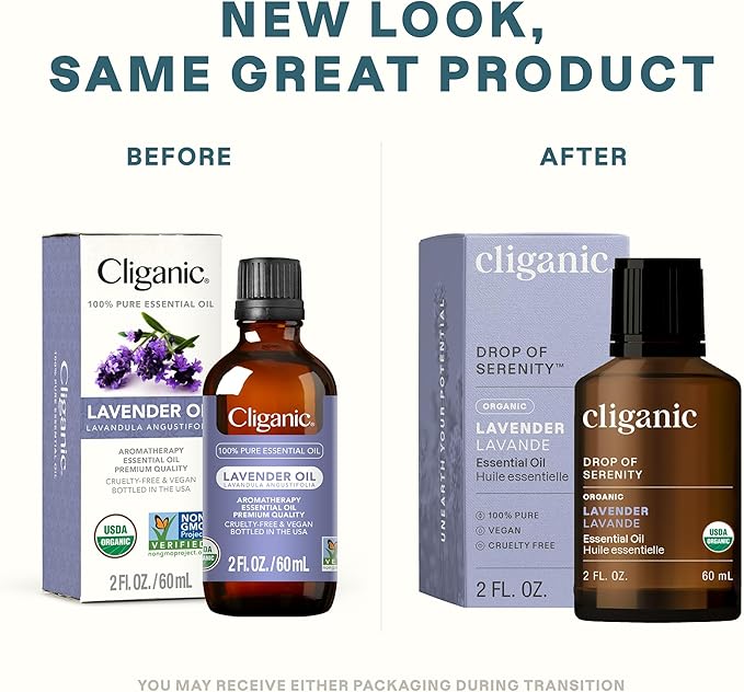 Cliganic Organic Lavender Essential Oil - 100% Pure Natural for Aromatherapy Diffuser | Non-GMO Verified (Packaging May Vary) Cliganic