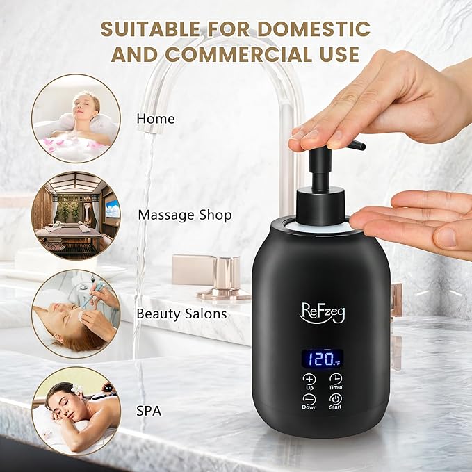 Massage Oil Warmer Bottle Professional Electric Lotion Digital Heater for SPA, Portable Oil Warmer Heated Cream for Beauty Salon Home, with ℃/℉ Switchable Display, Two Oil Dispenser Bottle - Bloomnest