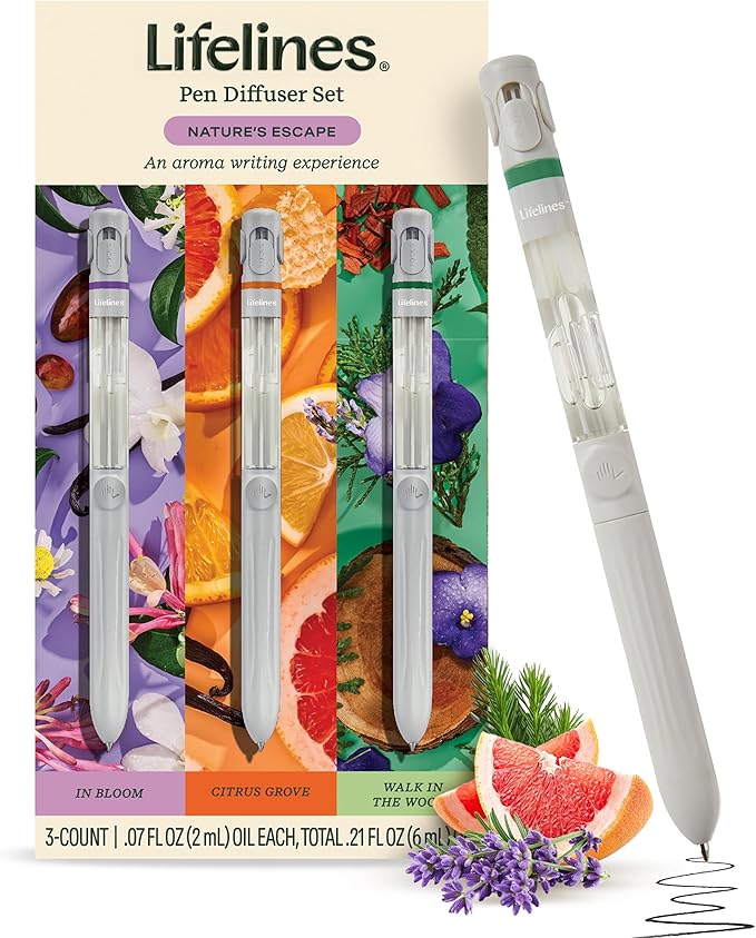 Lifelines Pen Diffuser Set, Nature's Escape 3-Pack – 1mm Black Ballpoint Pens with Scented Essential Oil Blends – Aromatherapy Diffuser & Sensory Immersion Diffuse Aroma As You Write - Bloomnest
