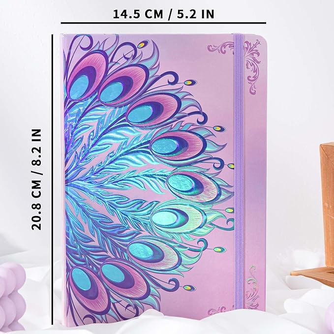 TIEFOSSI A5 Journal Notebook-College Lined Ruled Hardcover Journals for Writing Women-100gsm Thick Paper 224 Numbered Pages-Peacock Feather Embossed Journal-Daily Journal for Writing - Bloomnest