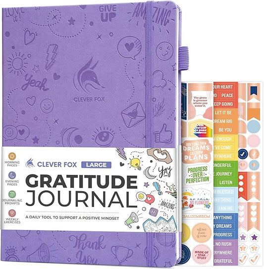 Clever Fox Gratitude Journal Large – Happiness, Positivity & Affirmation Journal – Inspirational Daily Notebook, 3 Months, 8.3x11” (Lavender) - Bloomnest
