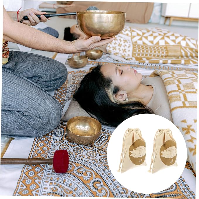 2pcs Tibetan Singing Bowl Pouch Sound Bowl Bag Drawstring for Meditation Zen Style Storage Bag for Sining - Bloomnest