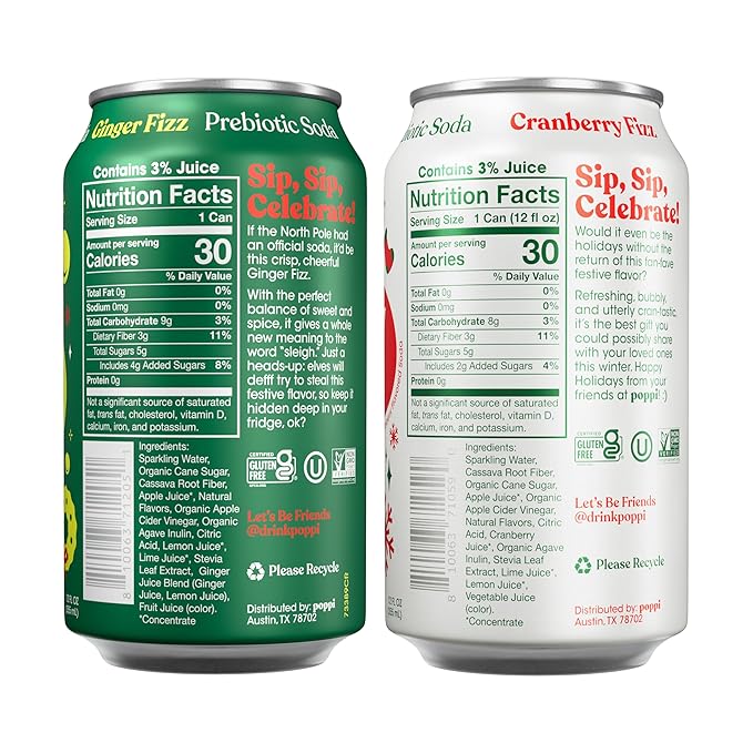 Poppi Sparkling Prebiotic Soda Beverage with Apple Cider Vinegar, Seltzer Water and Fruit Juice, Naughty or Nice Variety Pack, 12 Fl Oz, Pack of 12, Packaging May Vary - Bloomnest