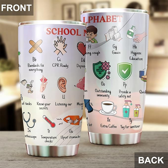 School Nurse Tumbler Stainless Steel 20oz, Funny School Nurse Appreciation Gifts Bulk For Birthday Christmas, School Nurses Day Gifts For Women Men, School Nurse Coffee Cup - Bloomnest