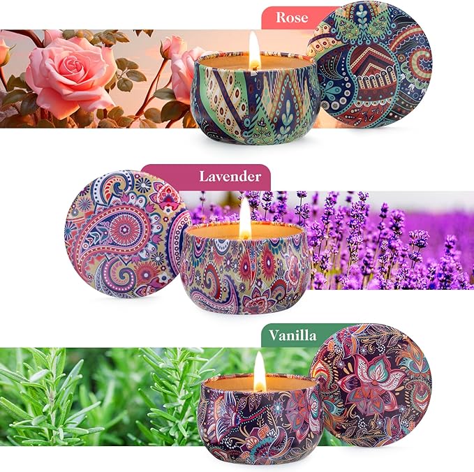 Hausware 3 Pack Scented Candles, 2.5 oz Aromatherapy Candles with Floral Scents,Soy Candles Set with 72H Burning Time,Ideal Gift for Women (Lavender+Vanilla+Rose) - Bloomnest