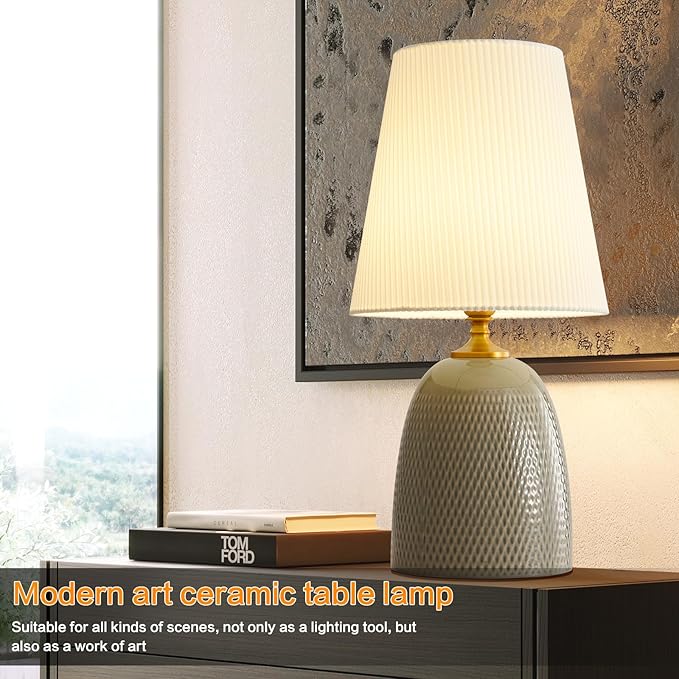 Gray Textured Ceramic Table Lamps 22.75", Modern Bedroom Table Lamp Decor for Living Room Bedroom Office Desk End Bedside Tables - Bloomnest