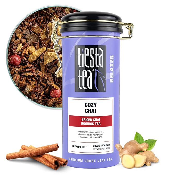 Tiesta Tea - Cozy Chai, Loose Leaf, Spiced Chai Rooibos Tea, Premium Caffeine-Free Blend, Makes Hot or Iced & Up to 50 Cups, 5oz Refillable Tin - Bloomnest