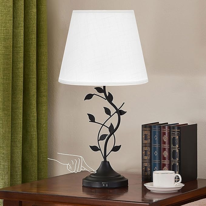 Kakanuo USB Touch Table Lamp Bedside Lamp with USB C Charging Ports for Living Room, White 3 Way Dimmable Traditional Nightstand Lamp Retro Table Lamp for Bedroom and Office (LED Bulb Included) - Bloomnest