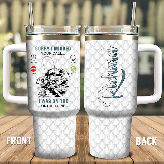 WAZONE Personalized Fishing Tumbler With Lid 40oz Stainless Steel Insulated Travel Coffee Mug Thanksgiving Birthday Christmas Fathers Day Custom Name Gifts For Dad Fisherman Fish Lovers - Bloomnest