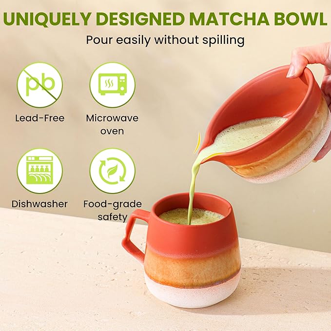 Matcha Whisk Set, Ceramic Matcha Set Desert Series, Matcha Bowl, Matcha Whisk and Holder, Bamboo Scoop, Scoop Rest, Sifter and Tea Towel 7 Pcs Matcha Kit for Birthday Christmas Gift (Matte Soil) - Bloomnest