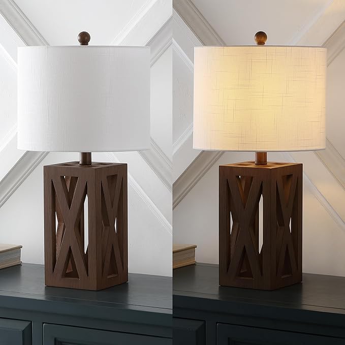 JONATHAN Y JYL1062A-SET2 Stewart 21.5" Wood LED Table Lamp Farmhouse, French Country, Rustic, Bohemian, Bedroom, Living Room, Office, College, Bookcase, Brown (Set of 2) - Bloomnest