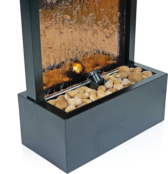 Alpine Corporation - Mirror Waterfall Fountain with Stones & Lights - Zen Indoor/Outdoor Decor for Office, Living Room, Patio, Entryway - 48 Inches (Bronze) - Bloomnest