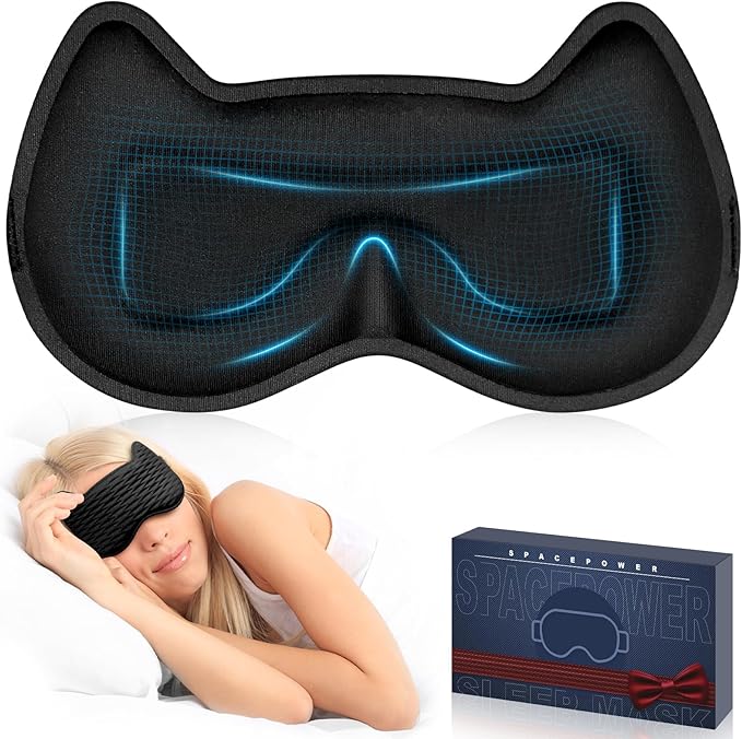 Sleep Eye Mask for Women Men, 100% Blackout 3D Contoured Cup Sleeping Mask with Adjustable Strap, Soft Breathable Memory Foam Blindfold, No Eye Pressure Eye Cover Eyeshade for Night Sleep(Black) - Bloomnest