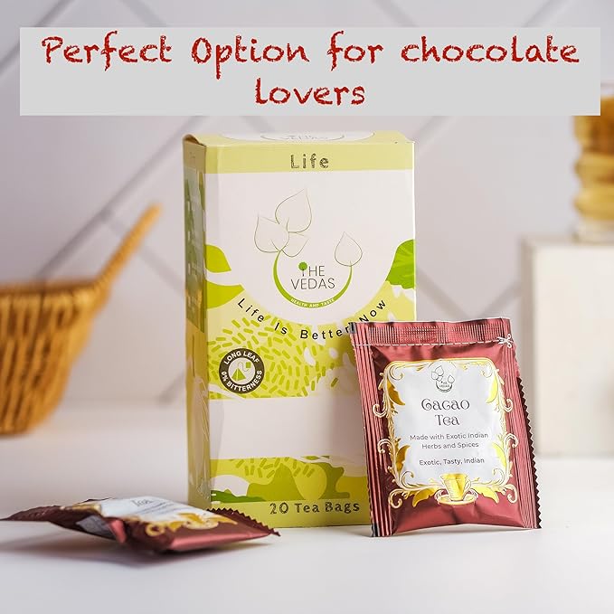 THE VEDAS CACAO TEA | Caffeine Free Herbal Tea | Biodegradable Cotton Teabags | Vegan Chocolate Seed Husks |20 Tea Bags(Pack of 1) - Bloomnest