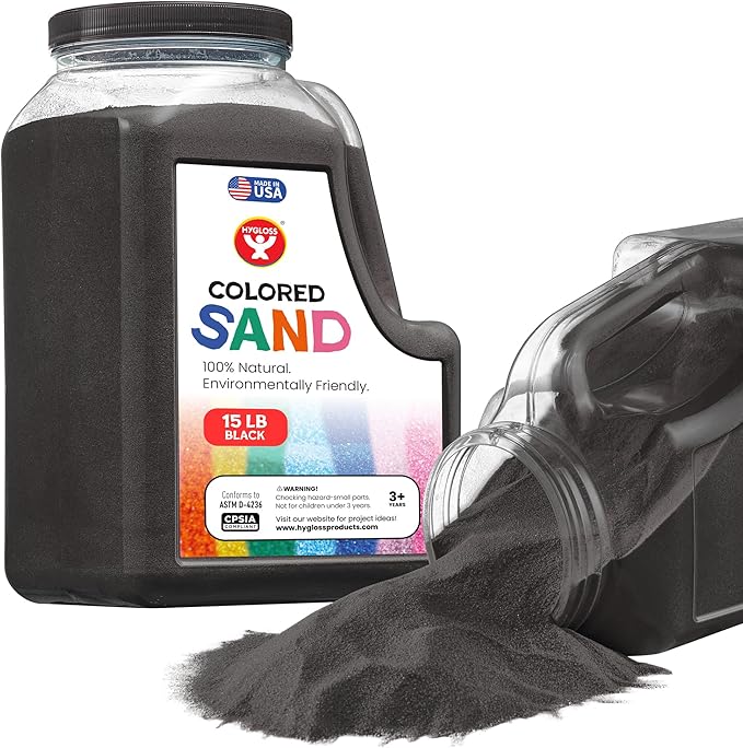 Hygloss Colored Sand for Crafts - 15 lb Bottle, Black - Vibrant Colorful Fine Sensory Play Sand Art Kits for Kids - Classroom Activities for Children 3 4 5 6 7 8 9 10 11 12 - Safe for Ages 3+ - Bloomnest