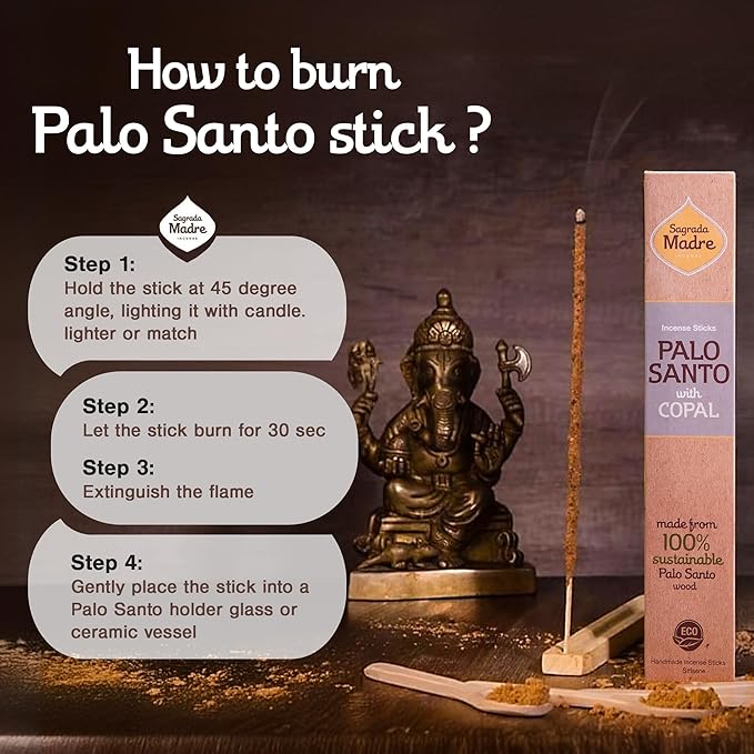 Sagrada Madre 8pcs Wildly Harvested Thick Palo Santo Incense Sticks (Copal), 9” Long - Non-Toxic, Aromatic Incense Sticks (1hr Burning Time) to Heal & Calm Your Body and Environment-Pack x 3 SagradaMadre