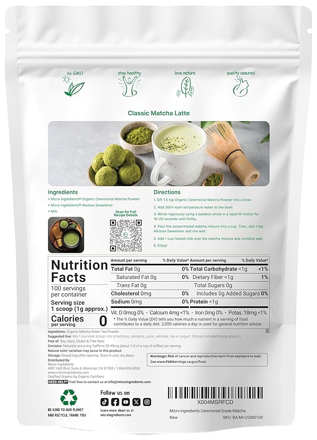 Organic Ceremonial Grade Matcha Powder, 100g | 100 Servings | Premium First Harvest Authentic Japanese Origin | 100% Pure Barista-Grade Sugar-Free Matcha Green Tea For Latte, Beverage & Baking - Bloomnest