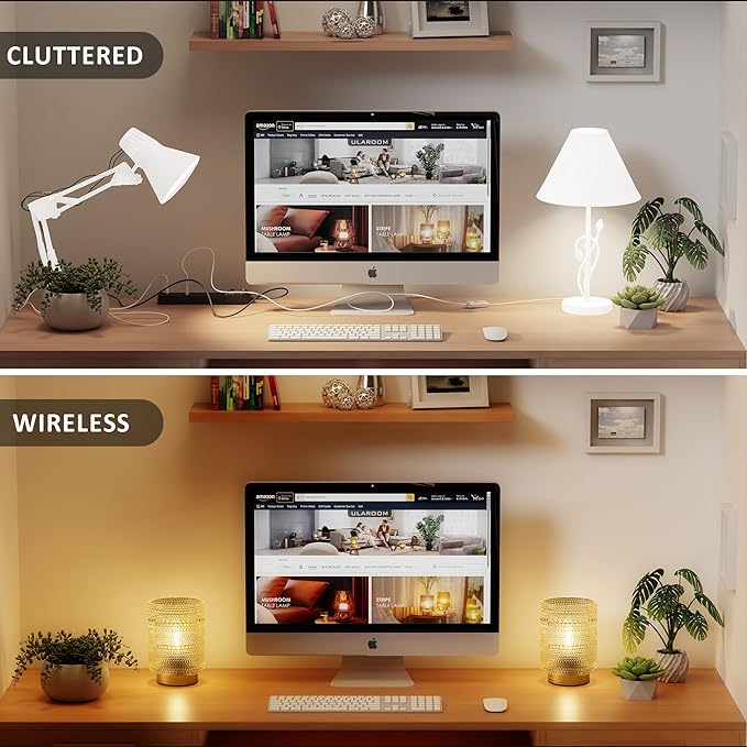 2 Pack Battery Operated Decorative Aesthetic Lamp with Timer for Dorm/Office/ Patio/Bedside/,Small Cordless Table Lamps with LED Warm Bulb for Shelf/Coffee Table/Entryway/ Mantle/Dresser Decor(Clear) - Bloomnest