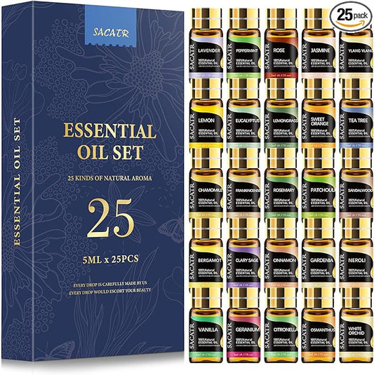 Essential Oil Set - Natural Essential Oils - Essential Oils Gift Set for Massage,Diffuser, Home Care, DIY Candle and Soap Making(25 * 5ML) - Bloomnest