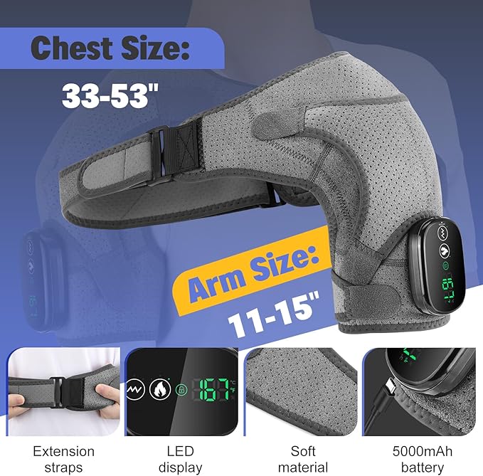 Cordless Shoulder Heating Pad, Heated Shoulder Wrap, Shoulder Massager Brace Rotator Cuff Support for Women and Men - Bloomnest