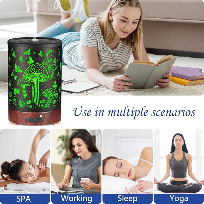Essential Oil Diffuser- Aromatherapy Diffuser with7 Colors Light and Auto-Off for Women Metal Cool Mist Humidifier for Home and Office for Mom Women（Mushroom + Bee） - Bloomnest