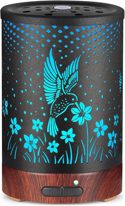 Essential Oils Diffuser,Aromatherapy Diffuser,Birthday Gifts for Women Mom Grandma,Metal Cool Mist Humidifier with 7 Colors Lights Waterless Auto Off Air Diffusers (C-Hummingbirds) - Bloomnest