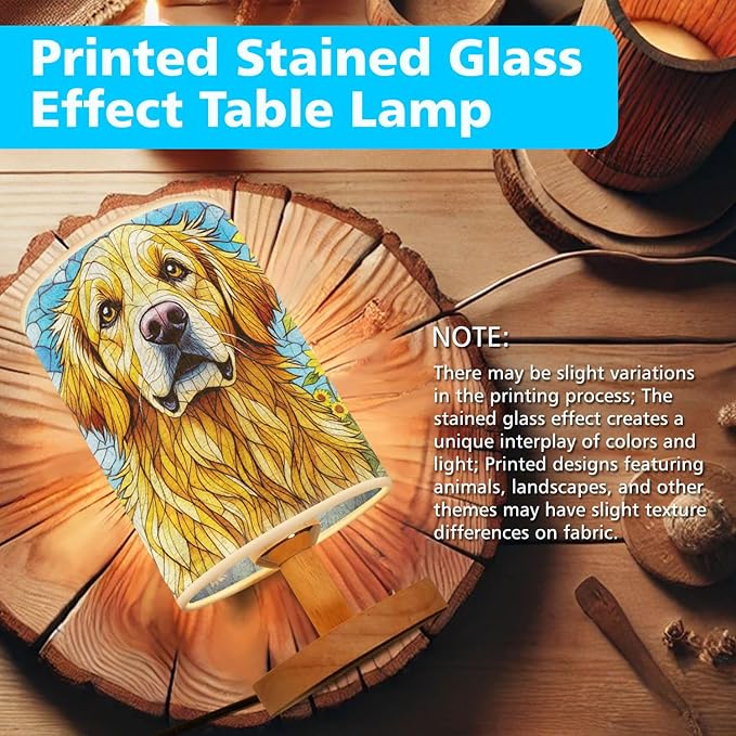 Golden Retriever Table Lamp LED 3-Color Pressed Bedside, Dog Shade Lamp with Wood Base for Bedroom Living Room Desk Office - Bloomnest