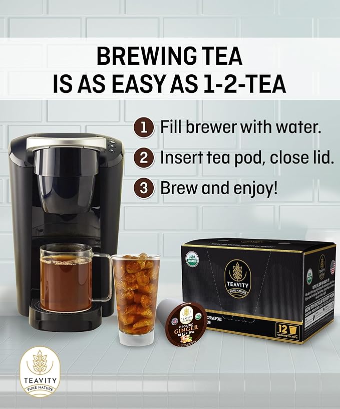 Organic Ginger Tea Pods for Keurig with Unsweet Black Tea for K Cup Brewing - Ginger Black Tea by Teavity (12 Tea Pods) - Bloomnest
