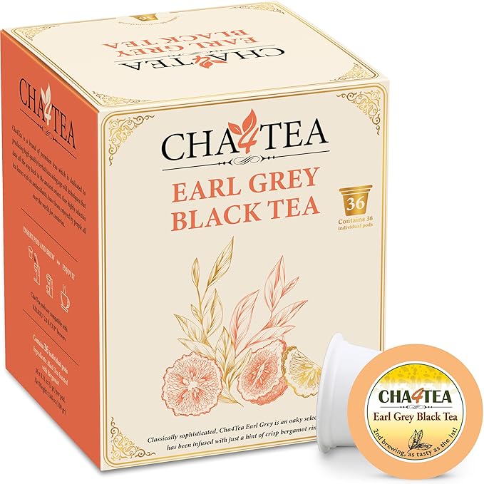 Cha4TEA 36-Count Earl Grey Tea Pods – Compatible with Keurig K-Cup, Bold Black Tea with Bergamot Flavor - Bloomnest