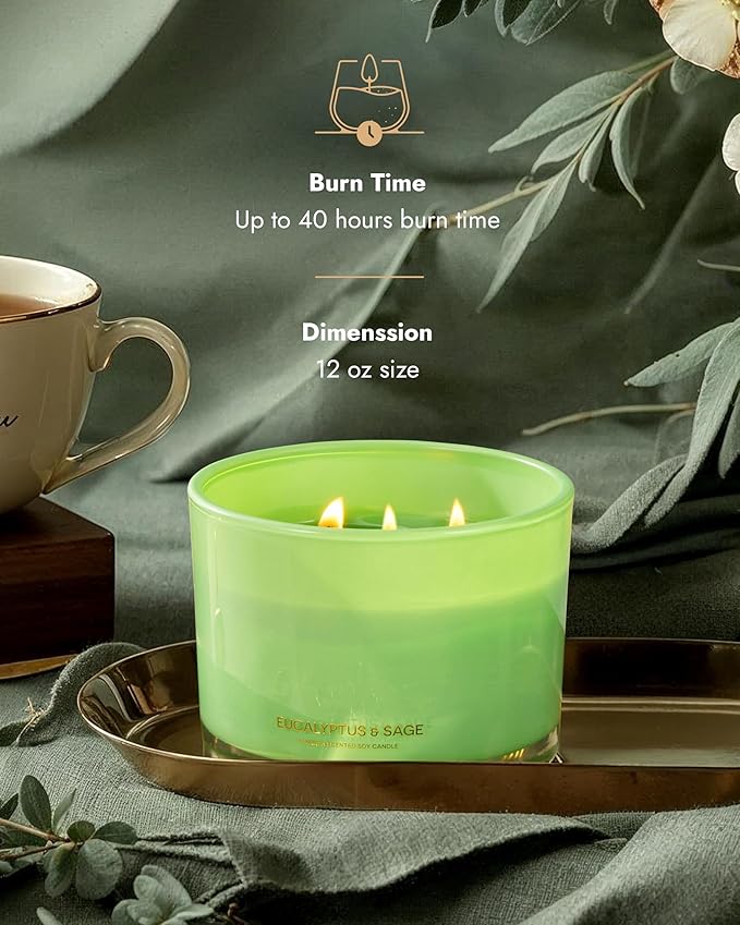 96NORTH Luxury Eucalyptus & Sage Soy Candle | Large 3 Wick Jar Candle | Up to 50 Hours Burning Time | 100% Natural Soy Wax | Housewarming Gift for Men and Women - Bloomnest