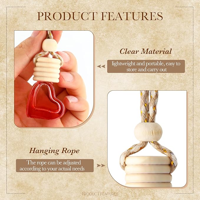 50 Pcs 6ml Hanging Car Air Freshener Car Diffuser Bottle Empty Glass Perfume Heart Love Bottle Freshener Diffuser Pendant Valentine's Day Essential Oil Fragrance Aromatherapy Ornament (Multicolor) - Bloomnest