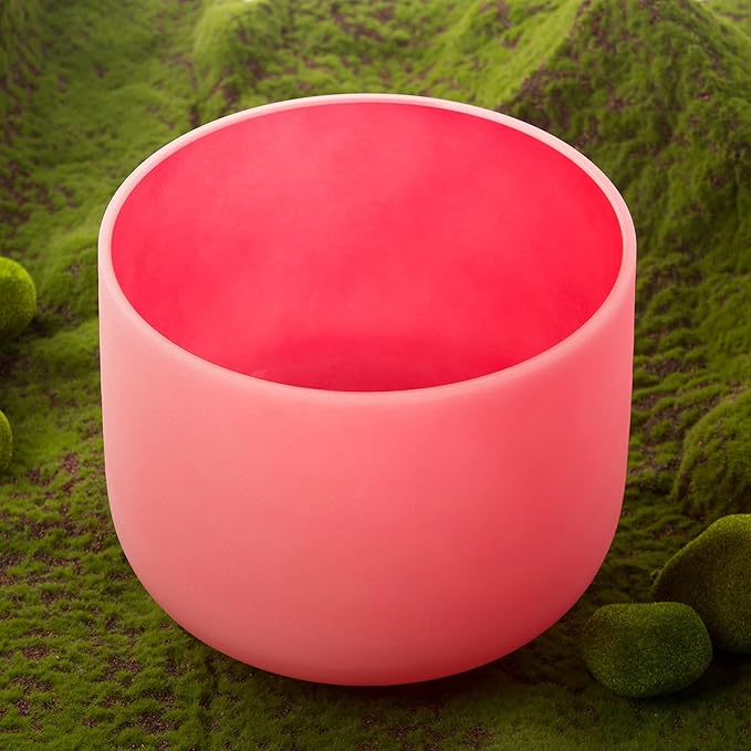 Leize Quartz Crystal Singing Bowl C Note 432 hz Root Chakra Red 12" Wide with Suede Striker - Bloomnest