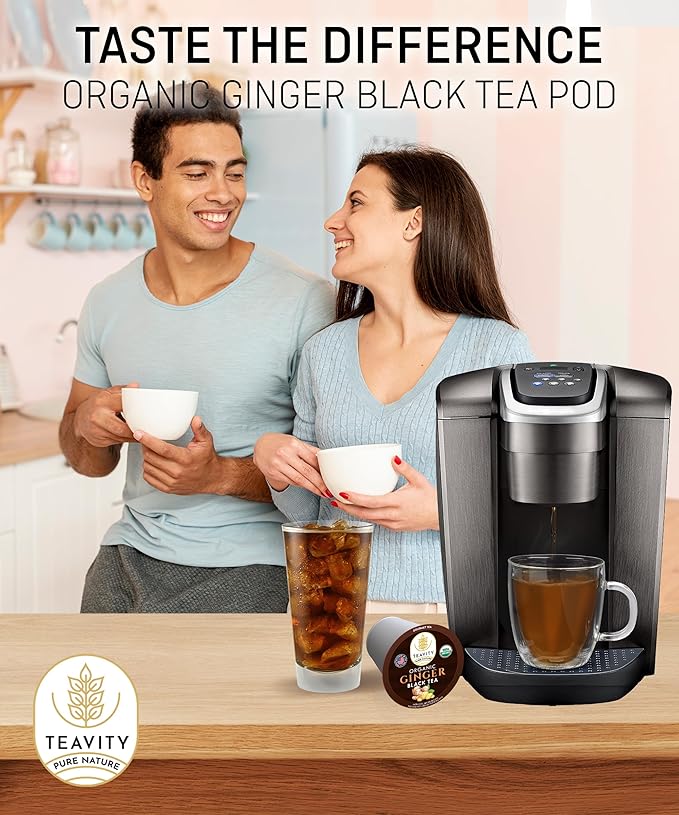 Organic Ginger Tea Pods for Keurig with Unsweet Black Tea for K Cup Brewing - Ginger Black Tea by Teavity (12 Tea Pods) - Bloomnest