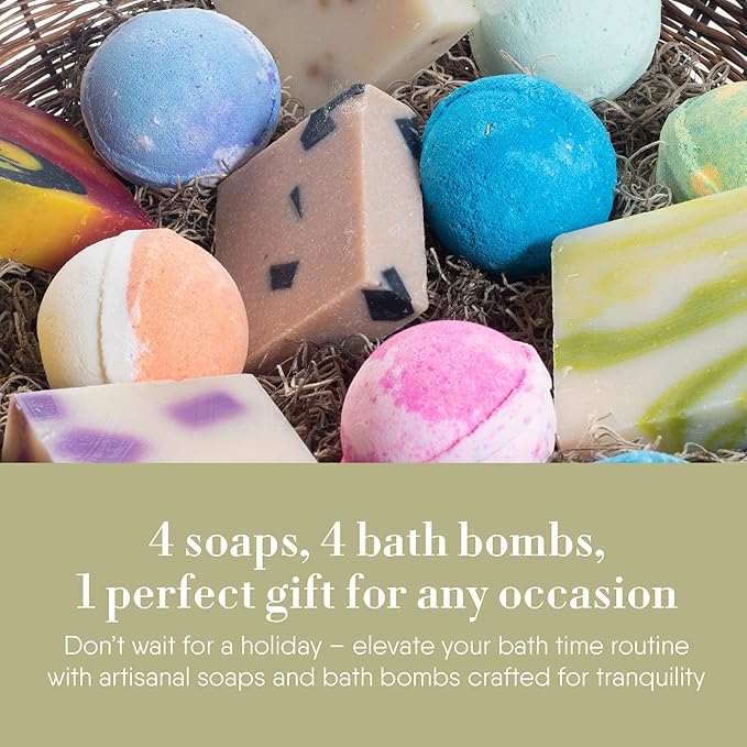 360Feel Be Mine 4 Bath Bombs Plus 4 Handmade Soap Gift Essential Oil Organic Bath Bomb gifts for Men Women - Bloomnest