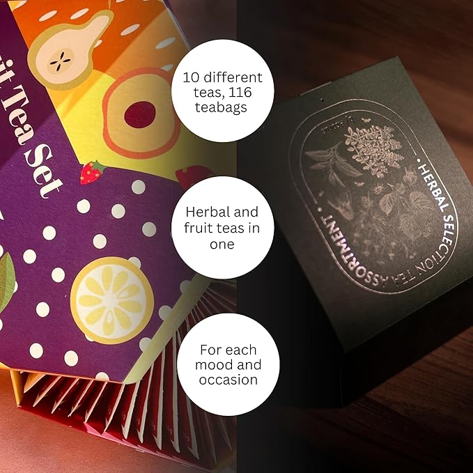 ACORUS Fruit Luxury & Herbal Selection Tea Sets, Assorted Fruit and Herbal TeaBox, Tea Gift Sets, Natural Teas Variety Pack, Sampler 6 & 4 Flavors, 60 & 56 Bags Individually Wrapped - Bloomnest