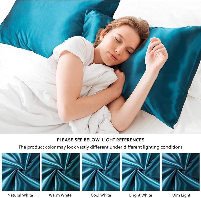 Pure Silk Pillowcase for Hair and Skin Made in USA, 22 Momme Real Silk Pillow Case with Zipper, 6A Grade, Organic, Cooling, Anti Acne, Anti Wrinkle, 1 Pc 20"x30" (Queen, Peacock Blue) - Bloomnest