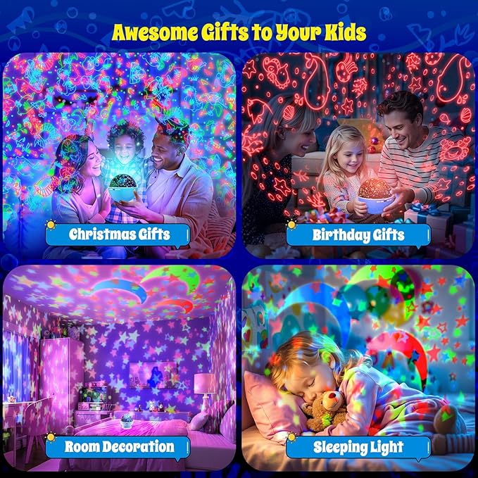 Night Light Projector, Night Light for Kids, Star Projector, 54 Light Color 360 Degree Rotation Kids Night light, Rechargeable Lamp for Bedroom, Light Projector Birthday Christmas Gifts for Boys Girls - Bloomnest