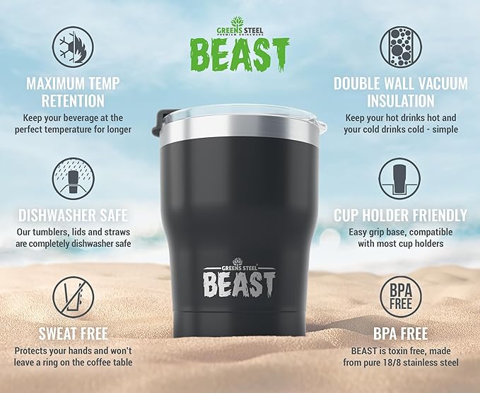 Beast 10 oz Tumbler Stainless Steel Vacuum Insulated Coffee Ice Cup Double Wall Travel Flask (Matte Black) - Bloomnest