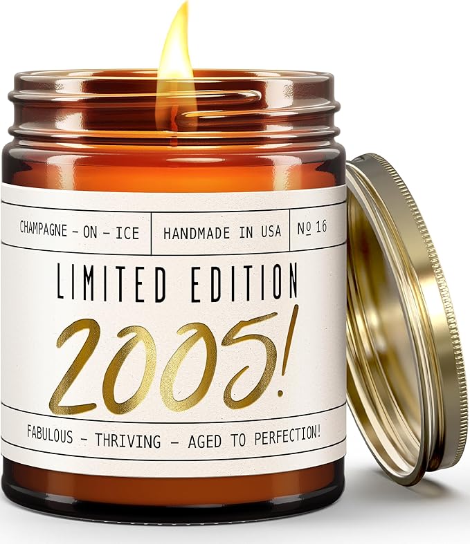 20th Birthday Gifts for Women - 'Limited Edition 2005' Soy Candle, w/Champagne on Ice I 20 Birthday Gifts for Women I 20th Gift for Her Ideas I 9oz Reusable Jar, 50Hr Burn, Made in USA - Bloomnest
