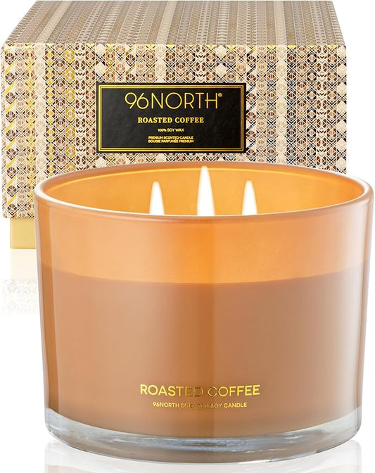 96NORTH Luxury Coffee Soy Candle | Large 3 Wick Jar Candle | Up to 40 Hours Burning Time | 100% Natural Soy Wax | Housewarming Gift for Men and Women - Bloomnest