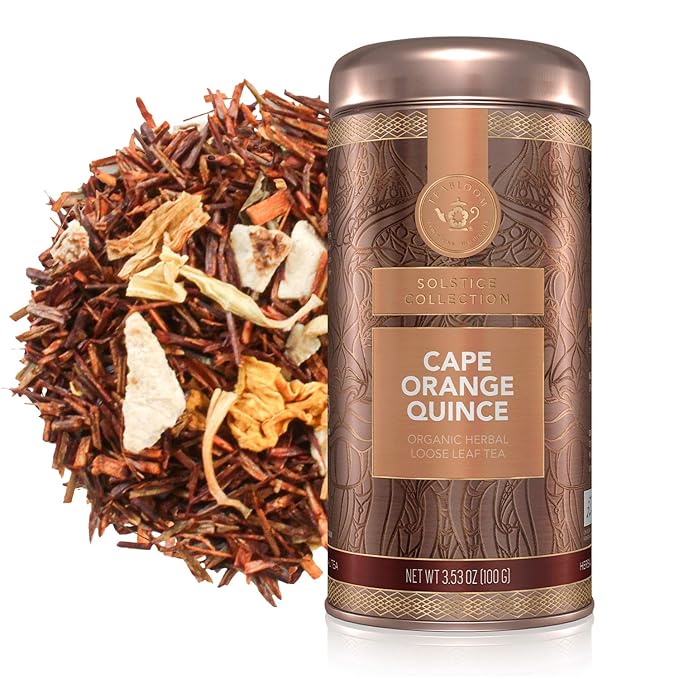 Teabloom Organic Herbal Tea, Cape Orange Quince Loose Leaf Tea, Zesty Citrus and Comforting Quince for a Tropical Rooibos - 3.53 oz/100 g Canister Makes 35-50 Cups - Bloomnest