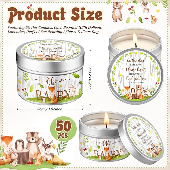 50 Pcs Baby Shower Party Favors Candles Lavender Scented Gender Reveal Gifts Bulk Candles for Favors Baby Shower Rustic Return Gifts(Forest Animals) - Bloomnest