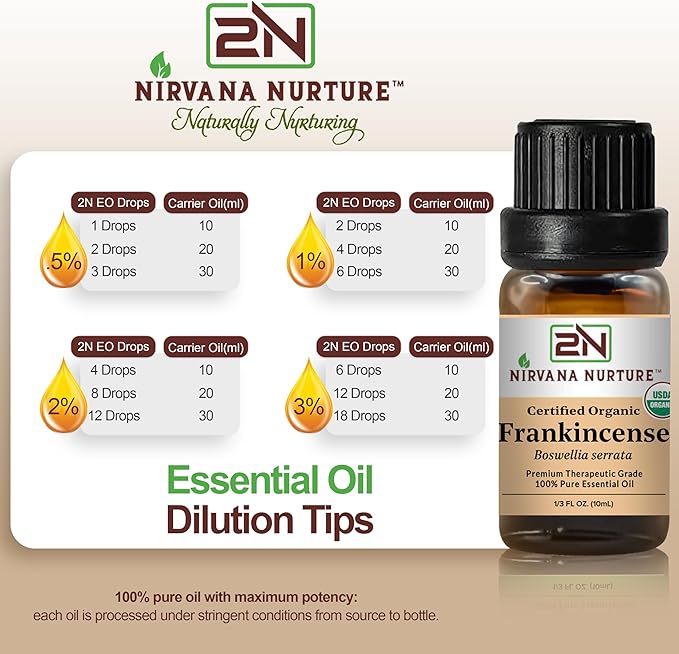 Frankincense Essential Oil, USDA Certified Organic, 100% Pure Undiluted, Aromatherapy Oil for Diffuser, Hair & Skin Care NirvanaNurture