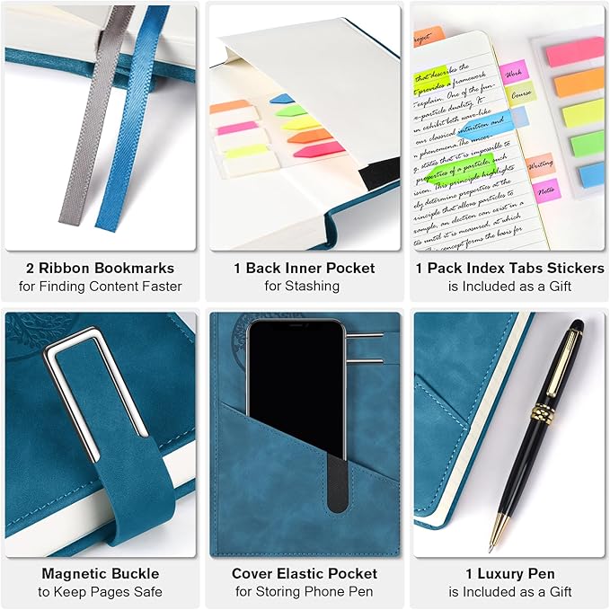 Lined Notebook Journal for Men Women, 365 Pages Numbered College Ruled Notebook, Hardcover Leather Journal with Pen & Gift Box, Thick Daily Diary, Professional Notebooks for Work, School, Business, A5 - Bloomnest