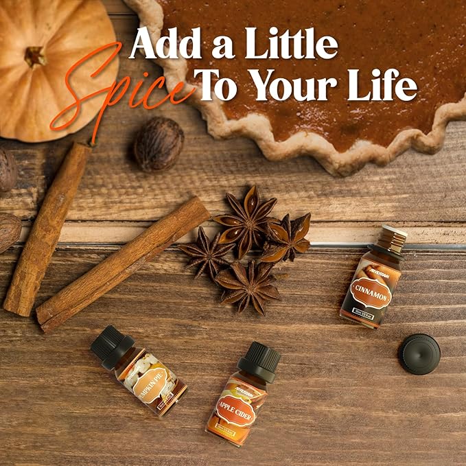 Autumn Spice Essential Oils Set, ARVIDSSON Fall Essential Oil for Diffuser - Cinnamon, Pumpkin Pie, Harvest Spice, Apple Cider, Gingerbread, Snickerdoodle, Cozy Fragrance Oils - Bloomnest
