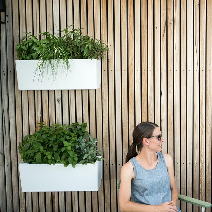 Glowpear Self Watering Planter Box - 23.6", White - UV Stable, Scalable Wall Mounts Plant Pot with Water Gauge, Indoor Outdoor for Vegetables, Flowers, Herbs, and Succulents, Gardening - Bloomnest