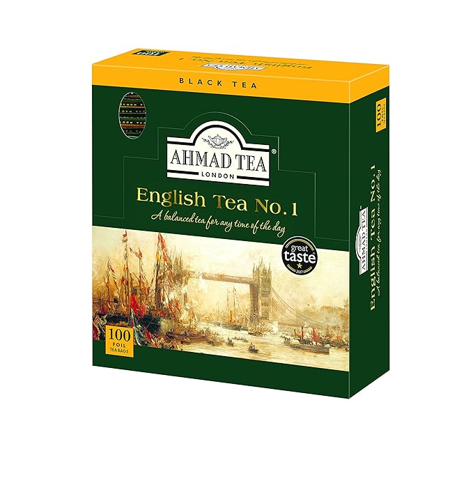 Ahmad Tea Black Tea, English Tea No. 1 Foil Enveloped Teabags, 100 ct - Caffeinated and Sugar-Free - Bloomnest